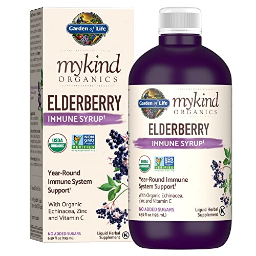 Garden of Life Organics Plant-Based Elderberry Immune Syrup 6.59 fl oz (195 Ml) for Kids & Adults: Sambucus, Echinacea, Zinc & Vitamin C, 0g Sugar, Organic Vegan Gluten Free Herbal Supplement