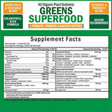 Chlorophyll Rich Super Greens Organic Powder with Probiotics Prebiotics & Digestive Enzymes - 43+ Green Superfoods Alfalfa Bilberry Spirulina Chlorella - Dr Approved Keto Friendly Vegan Supplement