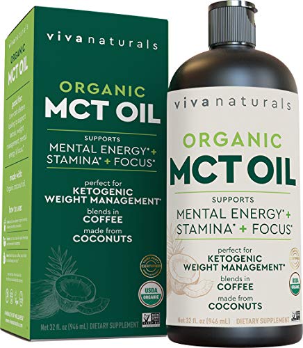 Organic MCT Oil for Morning Coffee - Best MCT Oil Keto Supplement for Sustained Energy, Paleo Diet Certified, 32 fl oz