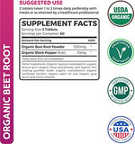 USDA Organic Beet Root Powder (120 Tablets) 1350mg Beets Per Serving with Black Pepper for Extra Absorption - Nitrate Supplement for Circulation, Heart Health, Super Athletic Performance - No Capsules