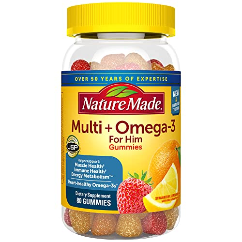 Nature Made Multivitamin for Him with Omega-3, Mens Multivitamins for Daily Nutritional Support, Multivitamin for Men, 80 Gummy Vitamins and Minerals, 40 Day Supply