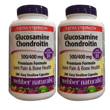 2 bottles x Webber Naturals Glucosamine Chondroitin with vitamin D3, extra strength, 500/400 mg, Premium Formula, 300 capsules