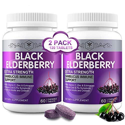 (2 Pack) Organic Elderberry Immune Support Tablets + Echinacea, Vitamin C & Zinc | Vegan Sambucus Black Elderberry Extract Antioxidant Herbal Supplements Capsules Pills for Adults Kids - Gluten Free