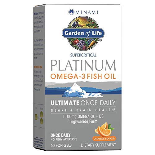Garden of Life Minami Supercritical Platinum Omega 3 Fish Oil Supplement - Orange, Ultimate Once Daily for Heart & Brain Health, 1100Mg Omega-3S, 1,000 Iu Vitamin D3, 60 Softgels