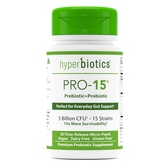 Hyperbiotics Pro 15 Vegan Probiotic Supplement | Time Release Pearls | 15 Diverse Strains | Probiotics for Women and Men | Digestive and Immune System Health | Gluten and Dairy Free | 30 Count