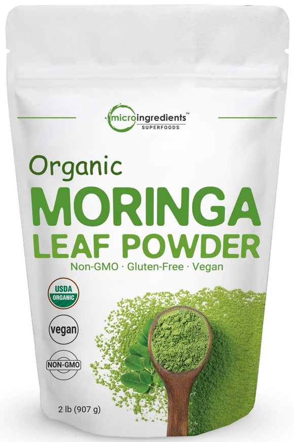 Organic Moringa Powder (Moringa Oleifera), 2 Pounds, Rich in Natural Antioxidants, Multi Vitamins and Minerals for Green Drinks and Smoothie, No GMOs, Sun Dried and Vegan Friendly