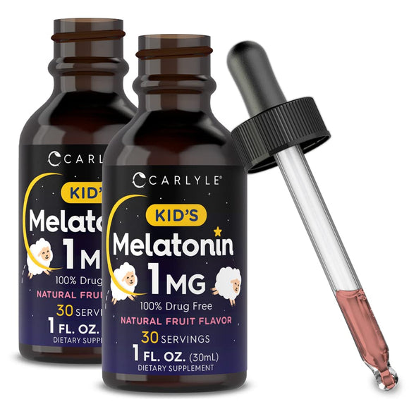 Kids Melatonin Liquid | 1 fl oz | Two Pack | Natural Fruit Flavor | Drug Free | by Carlyle