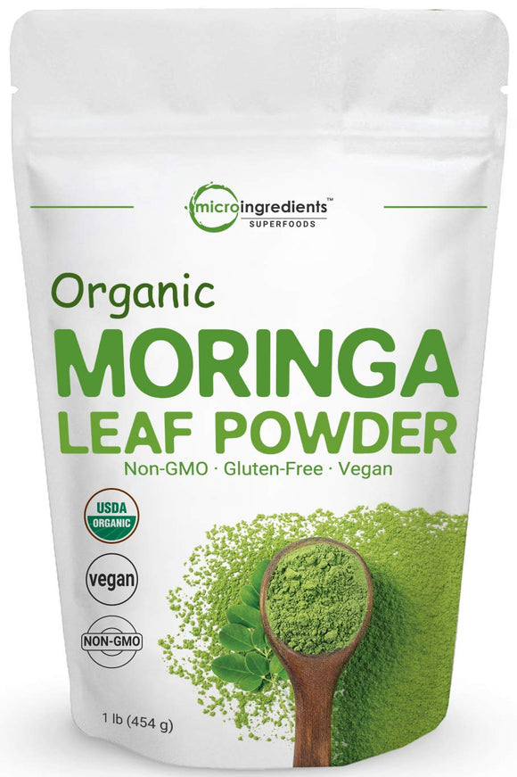 Organic Moringa Powder (Moringa Oleifera), 1 Pound, Rich in Natural Antioxidants, Multi-Vitamins and Minerals for Green Drinks, Smoothie and Cookie, No GMOs, Sun Dried and Vegan Friendly