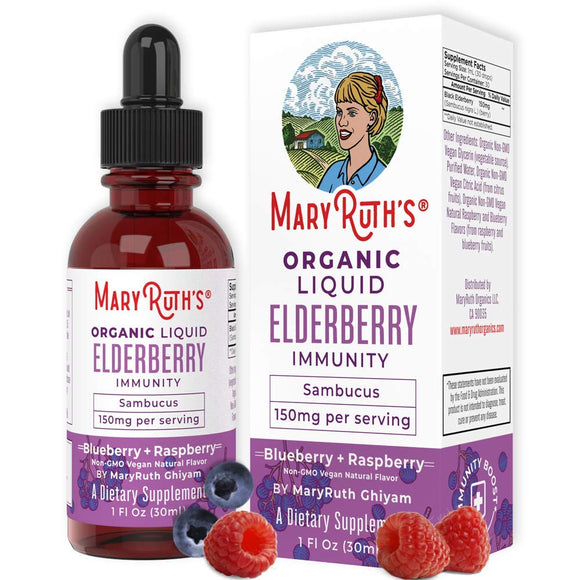 Organic Elderberry Syrup (Extra Strength) Liquid Extract by MaryRuth for Kids & Adults - Immune Boost - High Flavonoid Levels - Vegan Easy Absorption - Blueberry/Raspberry Flavor - Non-GMO - 1oz