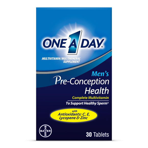 One A Day Men's Pre-Conception Health Multivitamin to Support Healthy Sperm, Supplement for Men with Vitamin C, Vitamin E, Selenium, Zinc, and Lycopene, 30 Count
