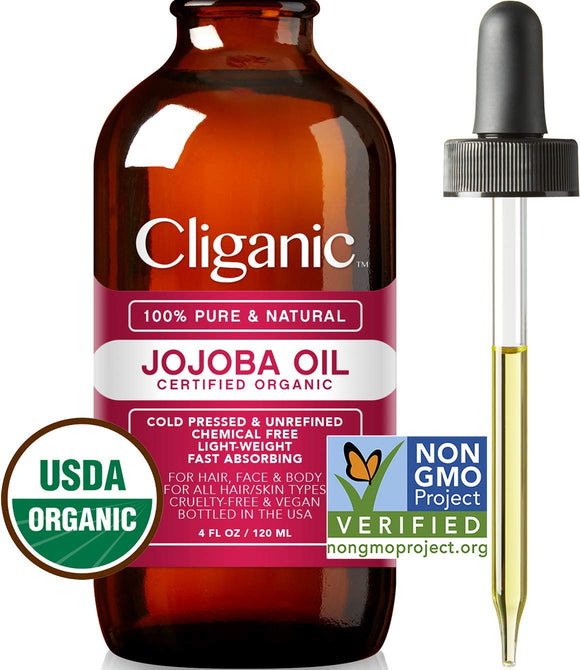 Cliganic USDA Organic Jojoba Oil, 100% Pure  Natural Cold Pressed 120 mL