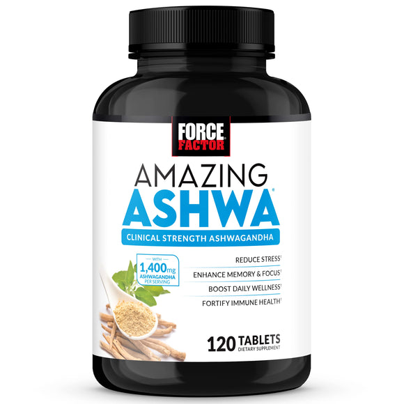 FORCE FACTOR Amazing Ashwa for Stress Relief, Memory, Focus, and Immune Support Health, Ashwagandha Supplement with KSM-66 Ashwagandha for Stress, Vitamins, Minerals, and Antioxidants, 120 Tablets