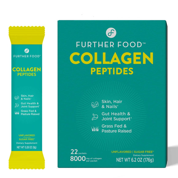 Further Food Collagen Peptides Stick Packs | Grass-Fed, Pasture-Raised, Non-GMO, Paleo, Keto | Premium Hydrolyzed Collagen (Box of 22)