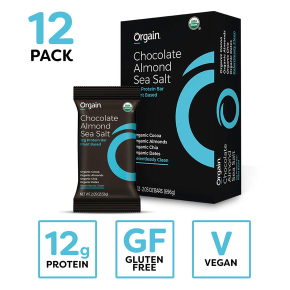 Orgain Organic Simple Protein Bars, Chocolate Almond Sea Salt - Vegan, Plant Based, 8g Dietary Fiber, Dairy Free, Gluten Free, Soy Free, Lactose Free, Kosher, Non-GMO, 2.05 Ounce, 12 Count
