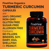 FineVine Turmeric Curcumin with BioPerine Black Pepper and Ginger  60 Veg Caps