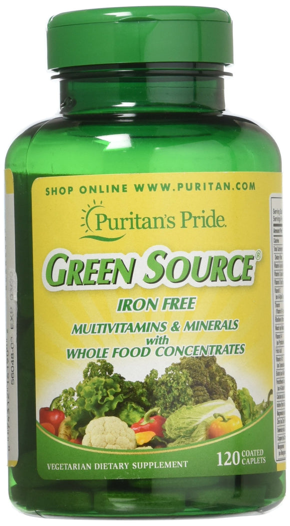 Puritans Pride Green Source Iron Free Multivitamin and Minerals, 120 Count