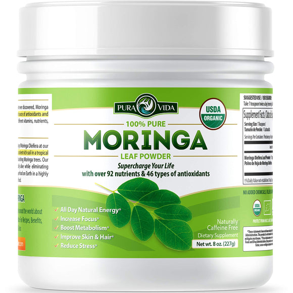 Organic Moringa Oleifera Leaf Powder - USDA Certified Organic Single Origin Moringa Powder from Nicaragua. Perfect for Smoothies, Recipes and Moringa Tea. 8 oz.