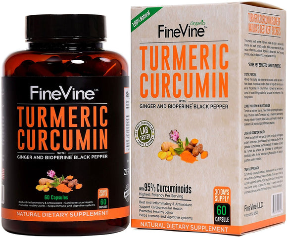 FineVine Turmeric Curcumin with BioPerine Black Pepper and Ginger  60 Veg Caps