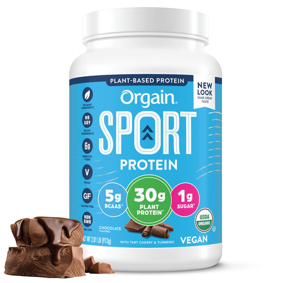 Orgain Organic Sport Vegan Protein Powder, Chocolate - 30g Plant Based Protein, For Preworkout or Muscle Recovery, With Turmeric, Ginger, Beets & Chia Seeds, Gluten Free, Dairy Free, Soy Free - 2.01lb