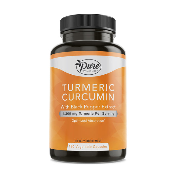 Pure By Nature Turmeric Curcuminoids with Black Pepper Extract 100% Organic, 180 Caps