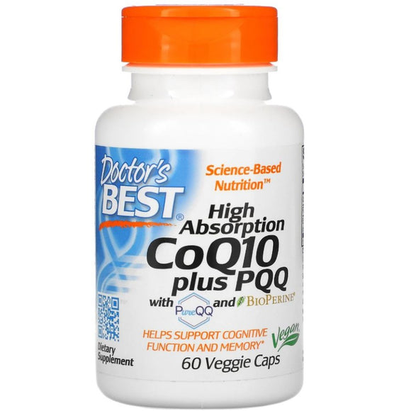 DOCTOR'S BEST CoQ10 plus PQQ with PureQQ and BioPerine, 60 Veggie Caps