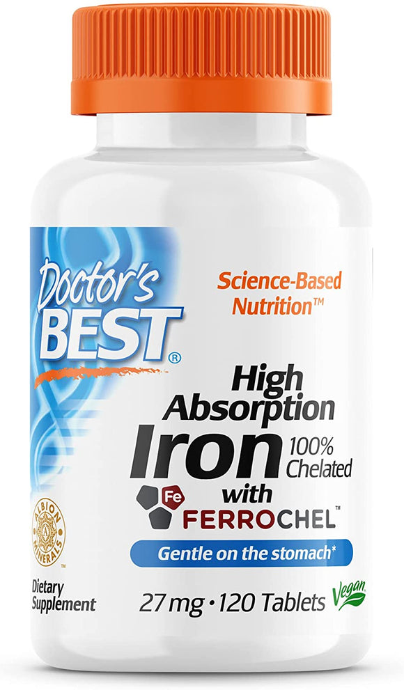 Doctor's Best, High Absorption Iron With Ferrochel, 27 mg, 120 Tablets