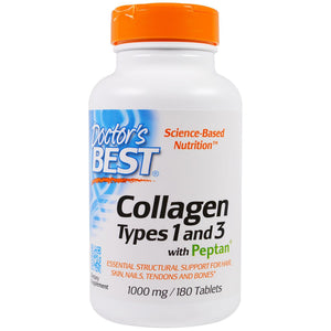 Doctor's Best, Collagen, Types 1 and 3 with Peptan, 1,000 mg, 180 Tab