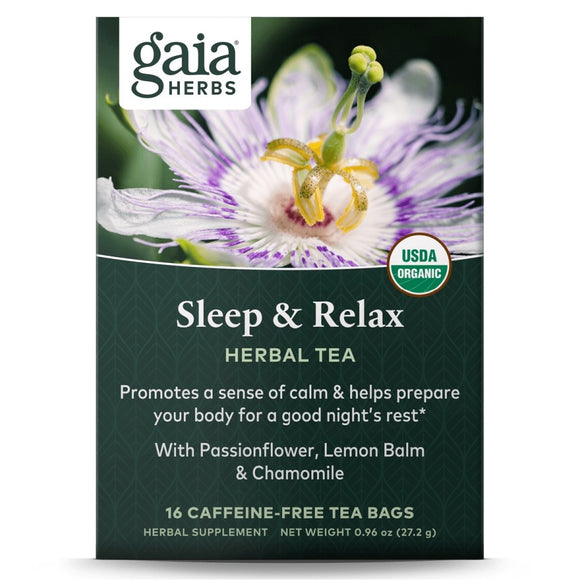 Gaia Herbs Herbal Tea Sleep & Relax Caffeine-Free, 16 Tea Bags