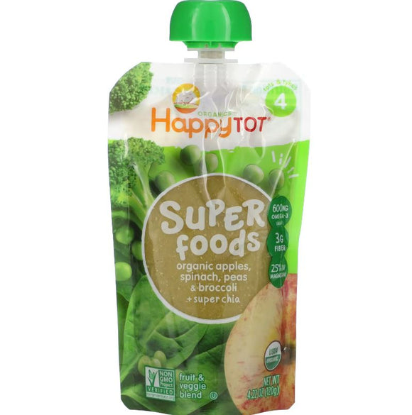 Happy Family Organics, Happy Tot, Superfoods, Stage 4. Organic Apples, Spinach, Peas & Broccoli + Super Chia, 4.22 oz (120 g)