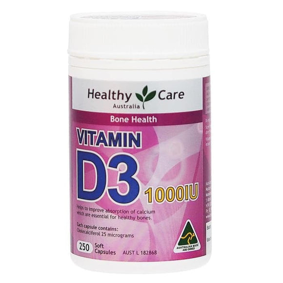 Healthy Care Vitamin D3 1000IU, 250 Soft Capsules