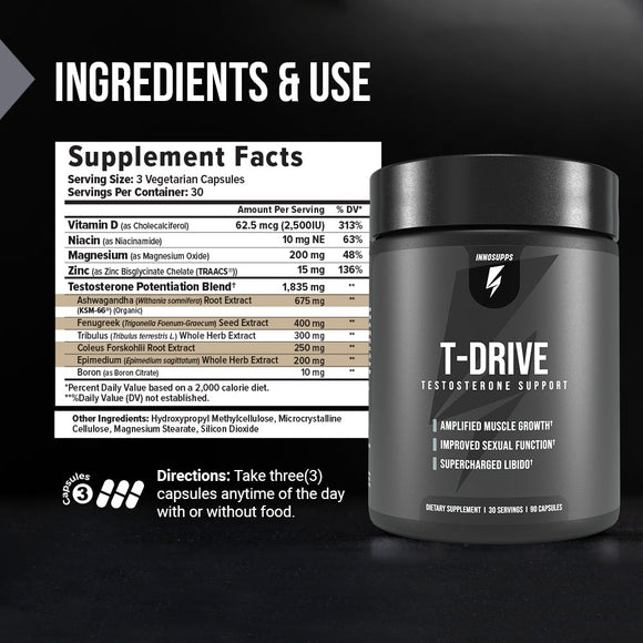 INNO SUPPS T-Drive Testosterone Support, 90 Capsules