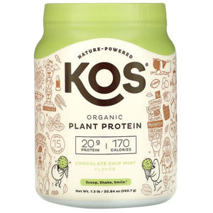 KOS, Organic Plant Based Protein, Chocolate Chip Mint, 1.3 lb (590.7 g)