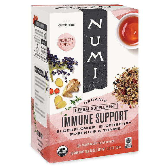 NUMI TEA Organic Immune Support Elderflower, Elderberry, 16 Teabags