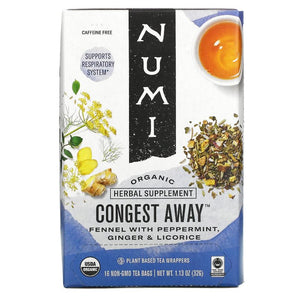 Numi Tea, Organic, Congest Away, Caffeine Free, 16 Non-GMO Tea Bags, 1.13 oz (32 g)