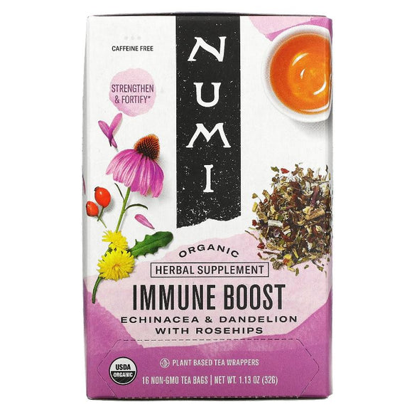 Numi Tea, Organic, Immune Boost, Caffeine Free, 16 Non-GMO Tea Bags, 1.13 oz (32 g)