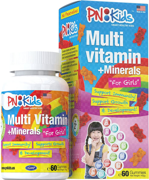PNKIDS Kids MultiVitamins + Minerals For Girls, 60 Gummies