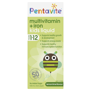 Pentavite Multivitamin + iron kids liquid 100ml 1-12 Years Lemon Lime Flavour