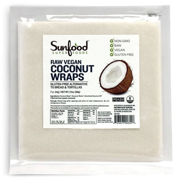Sunfood, Raw Organic, Coconut Wraps, 7 Wraps, 14 g Each